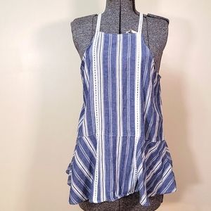 Hollister Blue White Stripe Lace Halter Peplum Top Size Medium 100% Cotton